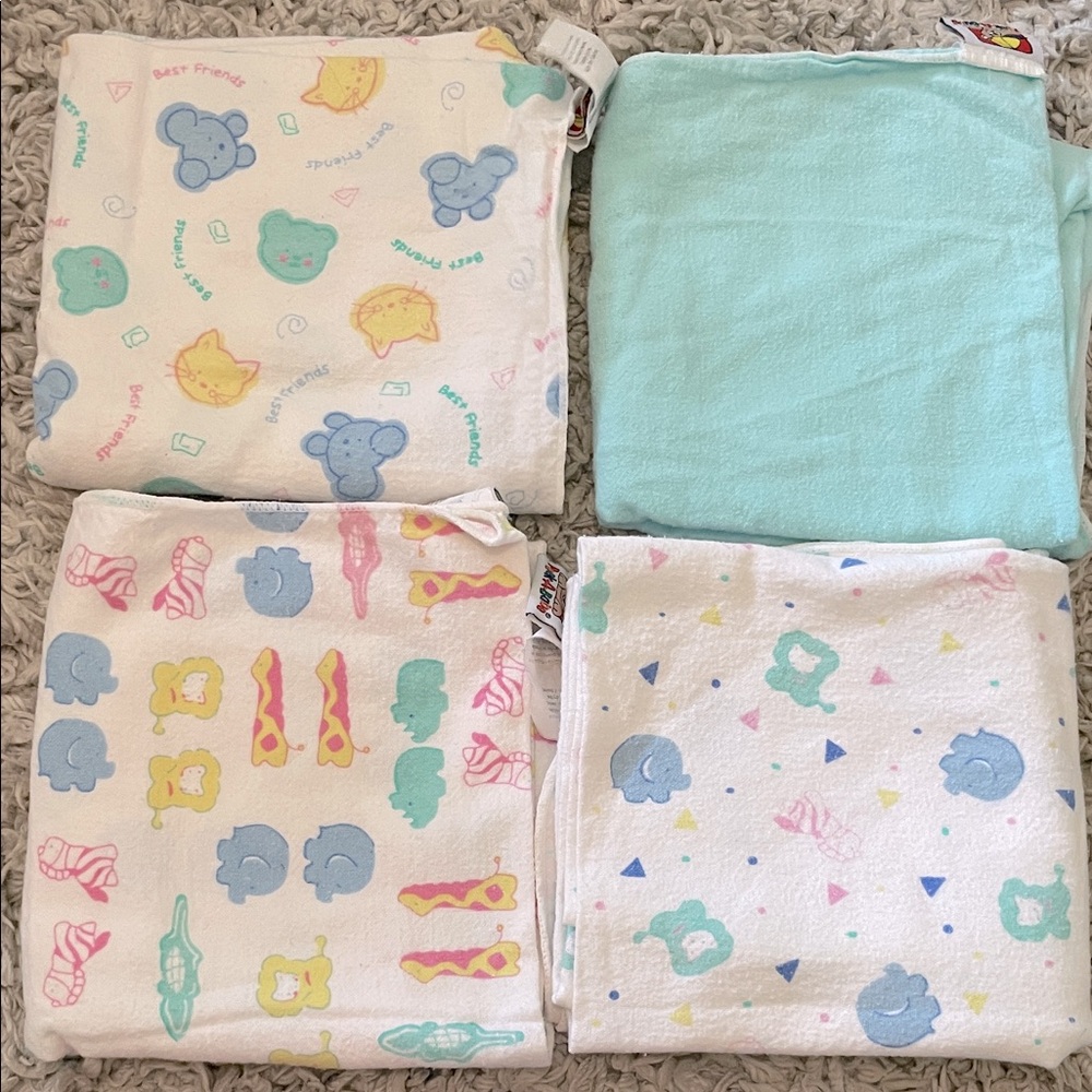 4 Vintage Peek-A-Babe Receiving Blankets